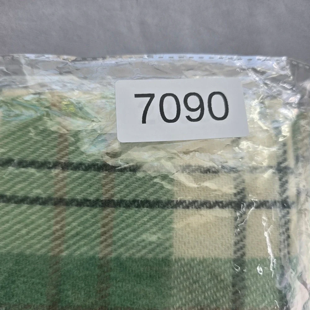 Vintage Betmar Green Plaid Scarf Made in France Acrylic Fringed Tartan 53x11 NWT